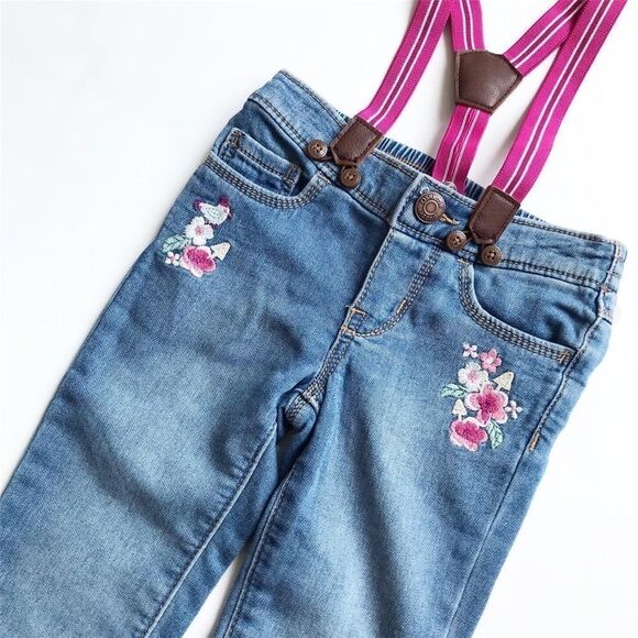 Baby B’gosh embroidered suspender jeggings EUC 2T - Picture 2 of 3